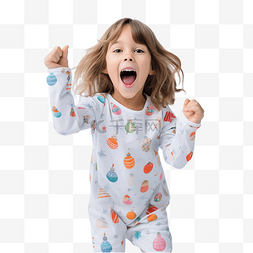 床上用品海报背景图片_穿着睡衣的可爱快乐小女孩在家里