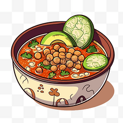 水果与餐具图片_pozole 剪贴画碗辣椒和鹰嘴豆汤与