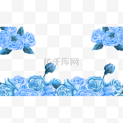 蓝色玫瑰花装饰图片_蓝色玫瑰金色组合边框浪漫叶子婚