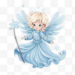 小天使素描图片_拿着魔杖飞翔的圣诞天使