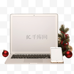 手机和手机桌面图片_用于圣诞季节性广告的带空屏幕的