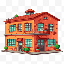 仓库剪贴画卡通红砖住宅楼红屋顶