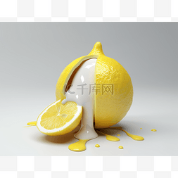 柠檬的 3d 模型，融化的糖和果汁
