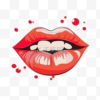 嘴唇剪贴画红唇与白色背景上的水点矢量插画卡通