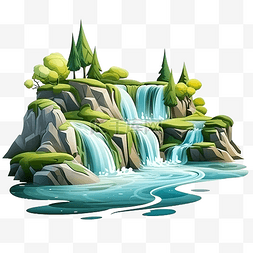 行星-海王星图片_3d 景观与卡通风格的瀑布