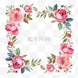 水彩花卉框架图片_花卉方形框架与水彩民间玫瑰