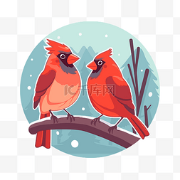 冬季坐在树枝上的两名男性红衣主