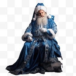 圣诞节室内穿着蓝色毛皮大衣的圣