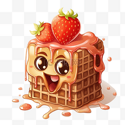 草莓脆图片_融化的华夫饼与草莓卡通与人工智