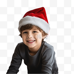 圣诞树附近家里戴着圣诞老人帽子