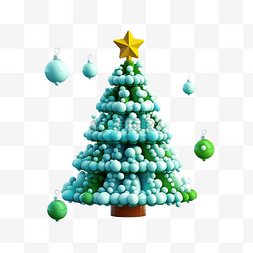 圣诞树雪与星星和球 3d 像素化卡