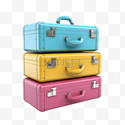 彩色手提箱图片_三个彩色手提箱，带标签 3d 插图