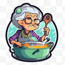 奶奶厨师贴纸插图剪贴画 向量