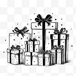 圣诞节蝴蝶节图片_不同尺寸礼品盒的黑白图形简单绘