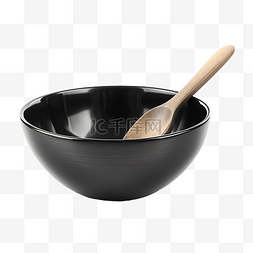 黑色陶瓷碗和隔离木勺