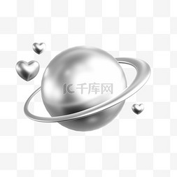 y2k情人节图片_3d金属爱心星球免抠图片