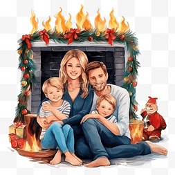 快乐父亲节贺卡图片_圣诞节的家庭和壁炉房的装饰