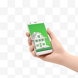 手拿电话素材图片_拿着手机与家庭应用程序的 3D 插