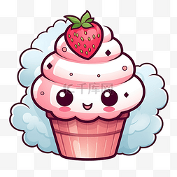 草莓冰淇淋背景图片_可爱的卡哇伊草莓冰淇淋png插图