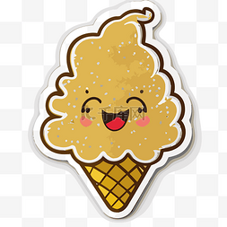 金色亮片冰淇淋甜筒贴纸 向量