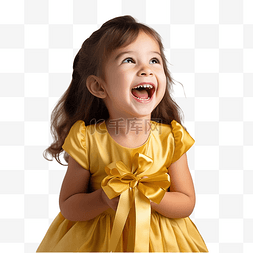 黄色小裙子图片_穿着黄色裙子的快乐小女孩笑着圣