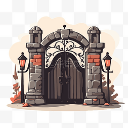 石门和灯柱的门剪贴画卡通插图 