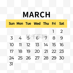 新年日历图片_2024年3月日历黄色简约风格 向量