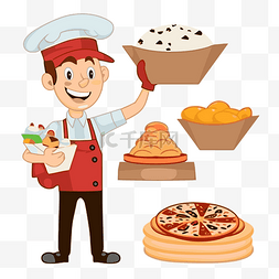 外卖剪贴画卡通厨师与披萨和各种