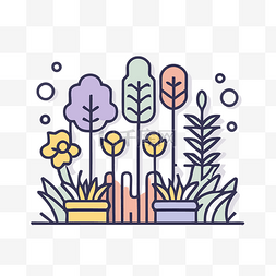 矢量像素画图片_植物和花卉的线条画插图 向量