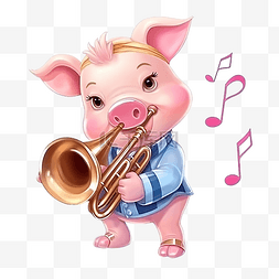 音乐动物漫画图片_猪演奏音乐可爱动物演奏大号乐器