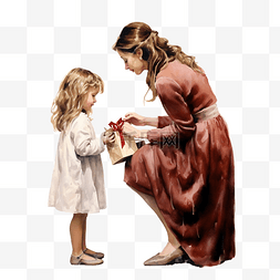 好奇的小女孩看着妈妈手里拿着圣