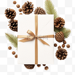 牛皮纸礼盒图片_圣诞贺卡冷杉和球果树和牛皮纸礼