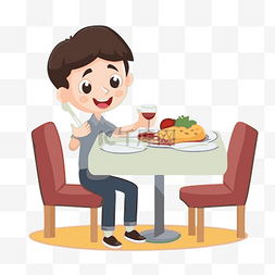 餐厅吃饭卡通图片_午餐剪贴画卡通在他的餐厅餐桌上