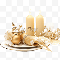 圣诞餐桌布置为金色，配有圣诞装