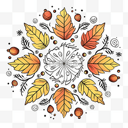 橡子矢量图片_秋天的树叶和橡子曼陀罗矢量图