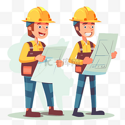 卡通建筑计划图片_建筑工人剪贴画两个建筑工人站着