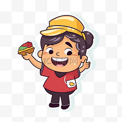 快乐的剪贴画图片_拿着快餐三明治的卡通人物剪贴画