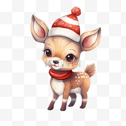 圣诞帽插图图片_戴着圣诞帽的可爱鹿角色插画
