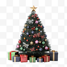 带彩球装饰品的圣诞树和带黑板的