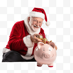金融投资钱图片_圣诞老人拿着圣诞存钱罐钱箱节日