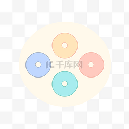 白色背景上六个彩色圆圈的甜甜圈