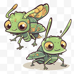 卡通昆虫插图图片_卡通风格可爱的绿色昆虫插图 向