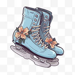 蓝色溜冰鞋图片_蓝色花滑冰鞋剪贴画 向量