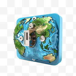 地球母亲日设置中的 3d 插图开关