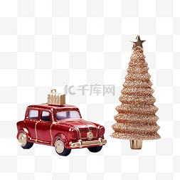 树发光图片_小红色玩具车和闪闪发光的金色圣