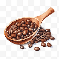 木勺图片_木勺中的水彩烘焙咖啡豆