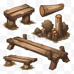 木材剪贴画设计森林长凳 向量