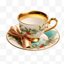 瓷茶杯图片_圣诞装饰的彩色瓷茶杯和茶碟