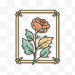 带边框的图标图片_带叶子的框架中的玫瑰 向量
