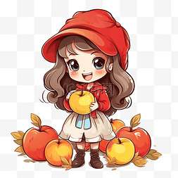 拿苹果图片_小女孩在秋季花园里拿着苹果健康